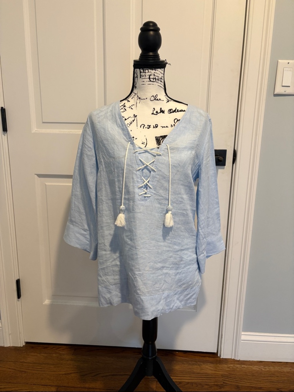Tommy Bahama Light Blue Lace-Up Linen  Top